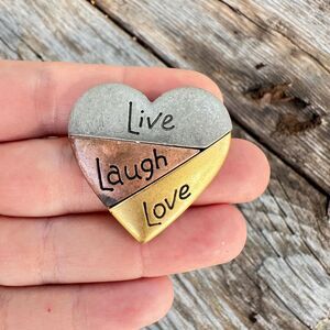 Vintage Jewelry Heart Live Laugh Love Brooch Pin Multi Tone